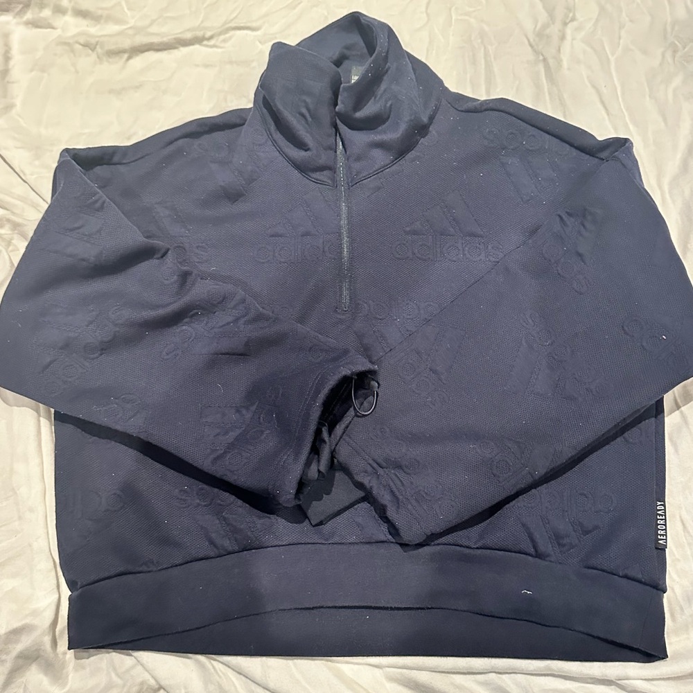 Adidas Aeroready Logo Jacquard Half Zip Navy Sweatshirt Etched